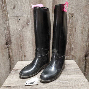 JUNIORS Pr Lined Tall Rubber Boots *gc, scratches, scuffs, scrapes, dirt, torn/peeling lining