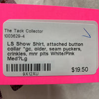 LS Show Shirt, attached button collar *gc, older, seam puckers, crinkles, mnr pits

