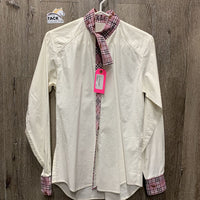LS Show Shirt, attached button collar *gc, older, seam puckers, crinkles, mnr pits
