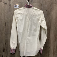LS Show Shirt, attached button collar *gc, older, seam puckers, crinkles, mnr pits