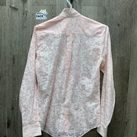 LS Lace Show Shirt, attached button collar *older, seam puckers, crinkles, bubbles, threads, gc, pit stains, see through
