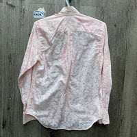 LS Lace Show Shirt, attached button collar *older, seam puckers, crinkles, bubbles, threads, gc, pit stains, see through
