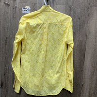 LS Lace Show Shirt, attached button collar *older, seam puckers, vgc, see through
