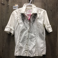 LS Western Shirt, snaps, embroidered *gc, mnr pits, crinkled, seam puckers, shrunk? older
