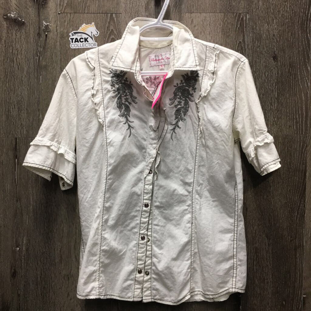 LS Western Shirt, snaps, embroidered *gc, mnr pits, crinkled, seam puckers, shrunk? older