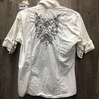 LS Western Shirt, snaps, embroidered *gc, mnr pits, crinkled, seam puckers, shrunk? older