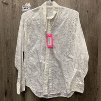 LS Lace Show Shirt, attached button collar *older, seam puckers, crinkles, bubbles, threads, gc, pit stains, see through, stains
