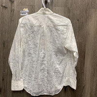 LS Lace Show Shirt, attached button collar *older, seam puckers, crinkles, bubbles, threads, gc, pit stains, see through, stains
