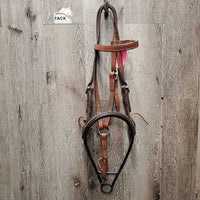 Hvy Thick Leather Headstall, Leather Covered Hvy Steel Bosal *vgc, mnr dirt, residue & stains
