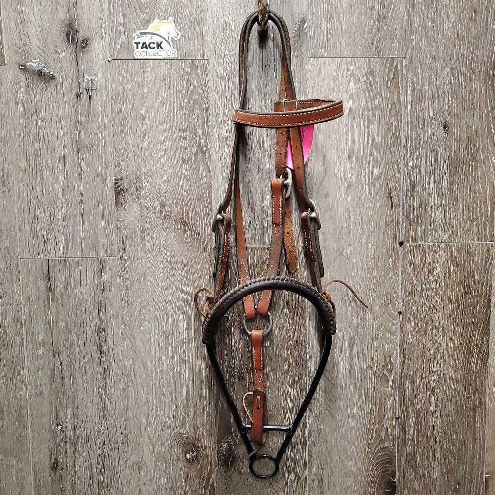 Hvy Thick Leather Headstall, Leather Covered Hvy Steel Bosal *vgc, mnr dirt, residue & stains