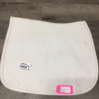 Quilt Dressage Saddle Pad, tabs, piping *gc, clean, older, dingy, stains, mnr hair, pills, rubs
