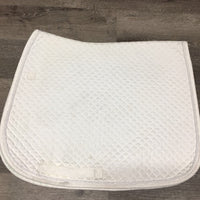 Quilt Dressage Saddle Pad, tabs, piping *gc, clean, older, dingy, stains, mnr hair, pills, rubs
