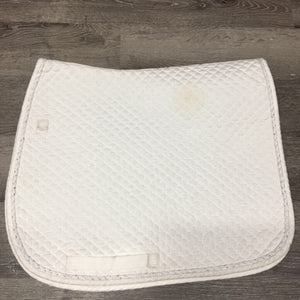 Quilt Dressage Saddle Pad, cut tabs, piping *gc, older, clean, dingy, stains, mnr hair, puckered, rubbed/thin edges