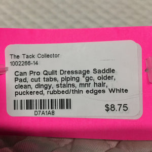 Quilt Dressage Saddle Pad, cut tabs, piping *gc, older, clean, dingy, stains, mnr hair, puckered, rubbed/thin edges