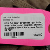 Full Seat Breeches *gc, faded, older, rubs, seam puckers, shrunk?, discolored spots, sm stains
