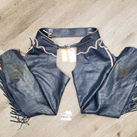 Leather Full Western Chaps, fringe *gc, rubs, mnr dirt?stains, fringe: missing, torn & cut