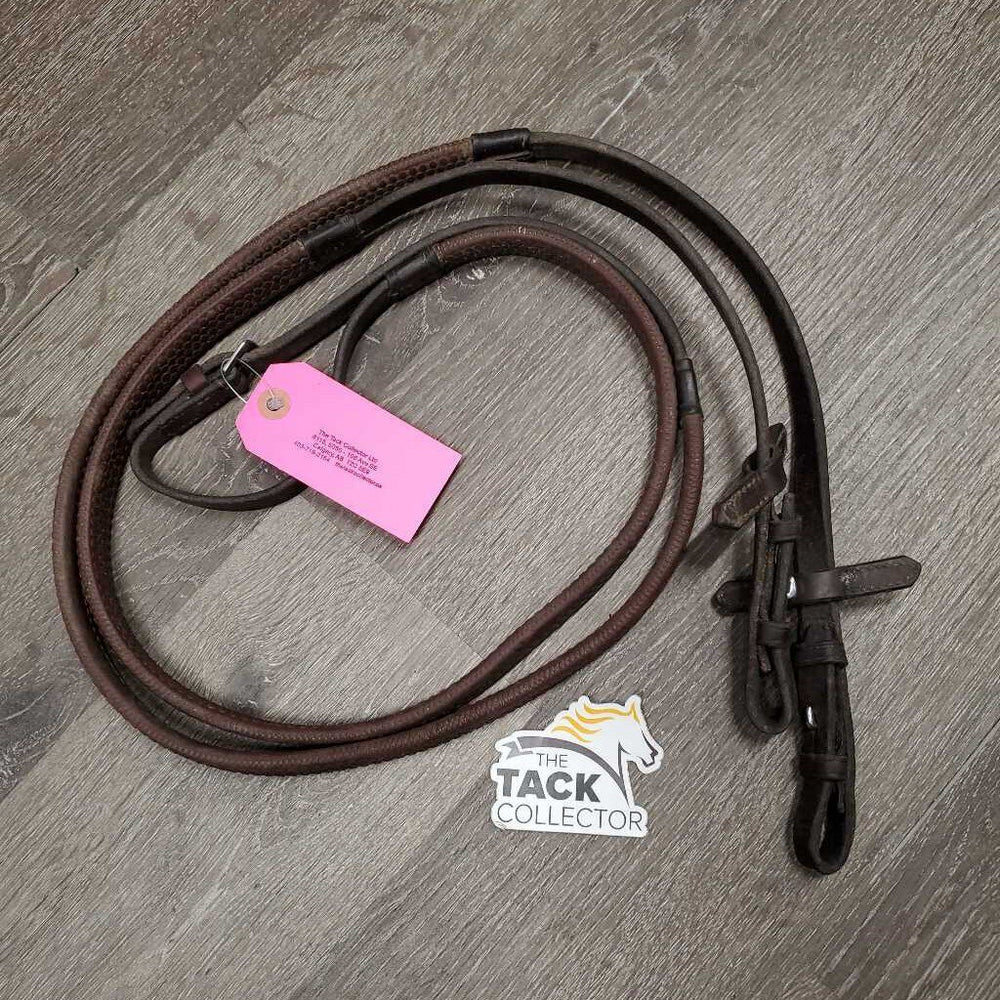 Pr Thick Rubber Reins *gc, trimmed ends, clean, film, resideu, rubs/thin spots, dry, stiff