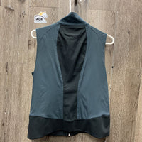 Light Mesh Back Vest, zipper *gc, mnr hair, dirt, loose threads & stains, seam puckers, older, faded
