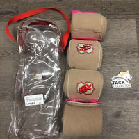 "Cobblestone" 4 Polo Wraps *vgc, clean, mnr hairy velcro, hair, stains & pilly edges
