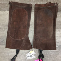 Pr Hvy Suede Half Chaps, buckle tops *vgc, clean, mnr spots?stains or dirt, older, stretched bottom elastic
