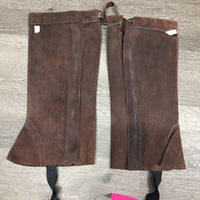 Pr Hvy Suede Half Chaps, buckle tops *vgc, clean, mnr spots?stains or dirt, older, stretched bottom elastic
