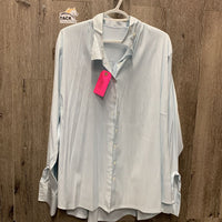 LS Show Shirt, attached Button Collar *gc, older, seam puckers, threads, crinkled collar
