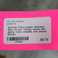 Smooth Thick Leather Western Spur Straps *fair/gc, stains, dirt, dents, twist, creases, mnr chews
