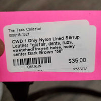 1 Only Nylon Lined Stirrup Leather *gc/fair, dents, rubs, stretched/frayed holes, holey center
