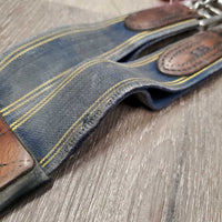 Lg Belly Girth, x2 els, strap & D Ring *older, discolored & dirty edges, scrapes, scratches, unstitched sides, fair, elastic: thin & stretched
