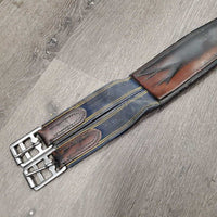 Lg Belly Girth, x2 els, strap & D Ring *older, discolored & dirty edges, scrapes, scratches, unstitched sides, fair, elastic: thin & stretched
