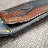 Lg Belly Girth, x2 els, strap & D Ring *older, discolored & dirty edges, scrapes, scratches, unstitched sides, fair, elastic: thin & stretched
