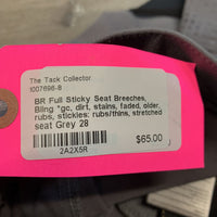 Full Sticky Seat Breeches, Bling *gc, dirt, stains, faded, older, rubs, stickies: rubs/thins, stretched seat
