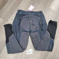 Full Seat Side Zip Denim Breeches *gc, stainss?dirt, pilly, stretched/thin knees, threads, rubs
