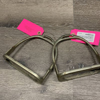 Pr Fine Hvy Stirrup Irons *fair/gc, vintage, oxidized, no grips, stains, scrapes, scratches, scuffs
