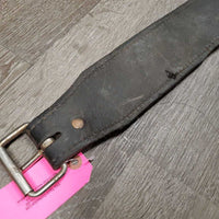 46"L x 3"W Back Cinch, strap, Weaver?-2 FS Billets, laces *gc, dirty, scratches, stains, older, billet edges: curled & peeled/rubs
