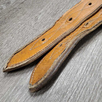 46"L x 3"W Back Cinch, strap, Weaver?-2 FS Billets, laces *gc, dirty, scratches, stains, older, billet edges: curled & peeled/rubs
