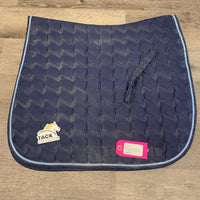 Thick Quilt Micro Suede Dressage Saddle Pad, tabs, 1x piping *gc, dirty top, clean & hairy under, rubs, faded
