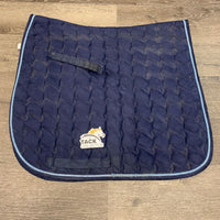 Thick Quilt Micro Suede Dressage Saddle Pad, tabs, 1x piping *gc, dirty top, clean & hairy under, rubs, faded
