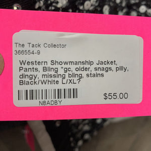 Western Showmanship Jacket, Pants, Bling *gc, older, snags, pilly, dingy, missing bling, stains