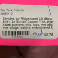 LS Show Shirt, 2x Button Collars *fair, older, seam puckers, pills, rubs, mnr pits, mnr snags, collars: embroidered & stains
