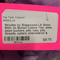 LS Show Shirt, 2x Button Collars *fair, older, seam puckers, pills, rubs, pits, threads, collars: embroidered & stains
