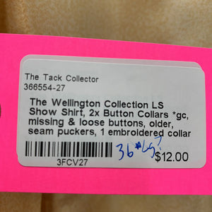 LS Show Shirt, 2x Button Collars *gc, missing & loose buttons, older, seam puckers, 1 embroidered collar