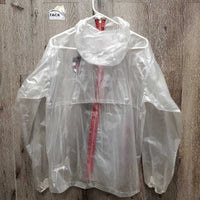 Clear - Vinyl Rain Jacket, hood, zipper *gc, dirt, stains, residue
