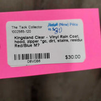 Clear - Vinyl Rain Jacket, hood, zipper *gc, dirt, stains, residue
