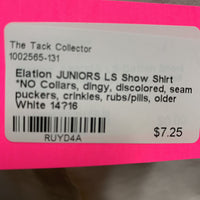 JUNIORS LS Show Shirt *NO Collars, dingy, discolored, seam puckers, crinkles, rubs/pills, older

