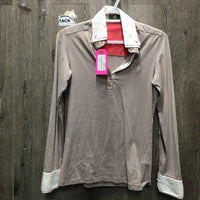 LS Shirt, 1/2 Button up *gc, older, crinkled collar, seam puckers