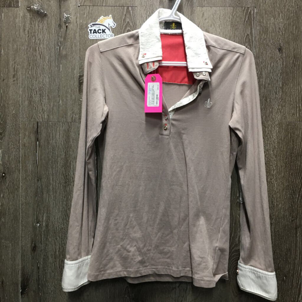 LS Shirt, 1/2 Button up *gc, older, crinkled collar, seam puckers