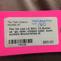 LS Shirt, 1/2 Button up *gc, older, crinkled collar, seam puckers
