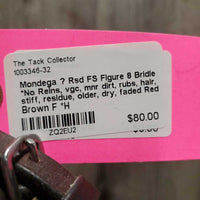 Rsd FS Figure 8 Bridle *No Reins, vgc, mnr dirt, rubs, hair, stiff, residue, older, dry, faded
