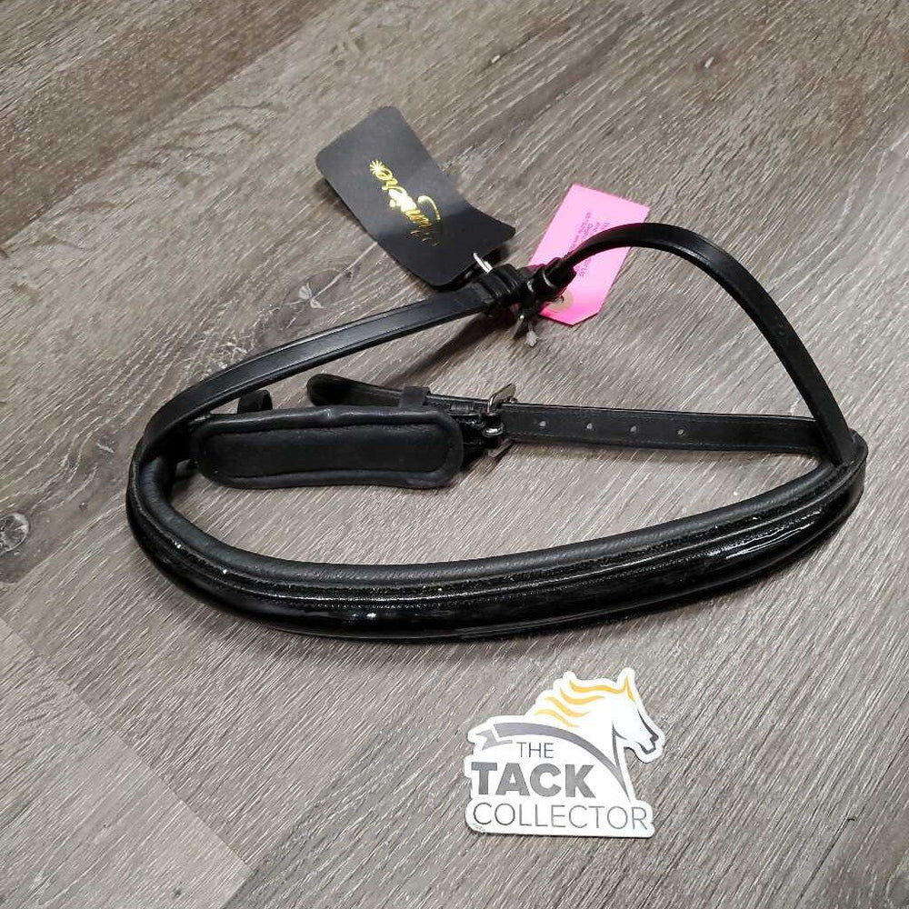 Wide Padded Patent Leather Monocrown Dressage Noseband, Chin Pad, Bling Edges, 2x buckles tag *new, mnr dust & dirty edge